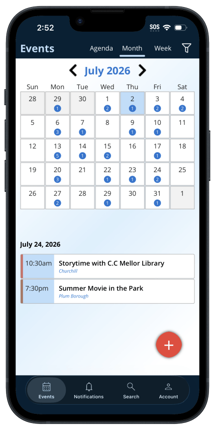 Monthly calendar view